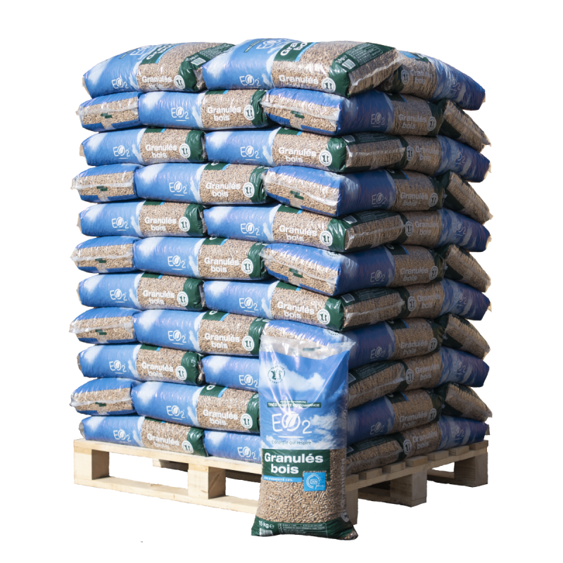 EO2 WOOD PELLETS – PALLET OF 66 BAGS OF 15KG OR 990KG EO2®